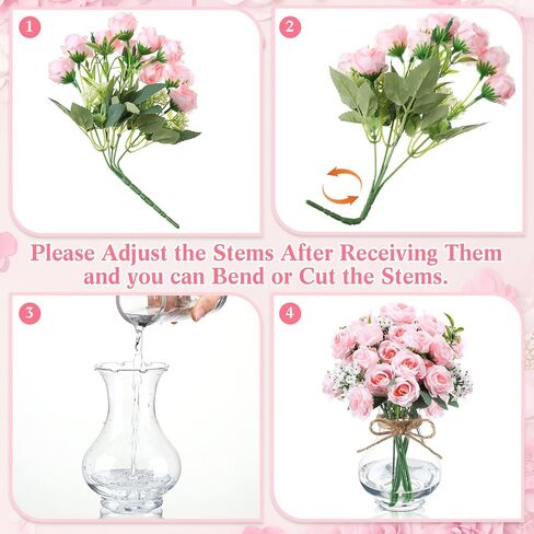 6 Sets Mason Jar Table Centerpiece with Artificial Roses Baby Breath Flowers Bouquet Faux Flowers with Vase Floral Arrangements Decor for Wedding Bridal Shower Home(Pink) in Saudi Arabia