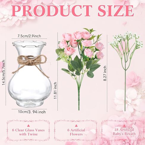 6 Sets Mason Jar Table Centerpiece with Artificial Roses Baby Breath Flowers Bouquet Faux Flowers with Vase Floral Arrangements Decor for Wedding Bridal Shower Home(Pink) in Saudi Arabia