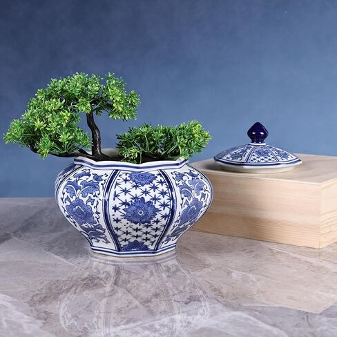 جرة زنجبيل منجم الذهب كبيرة الحجم مصنوعة يدويًا من XINGYAN مع سلسلة غطاء: بورسلين صيني فاخر باللونين الأزرق والأبيض، طراز سلالة مينغ وتشينغ، جرة تخزين ديكور منزلي مزخرفة (جرة غنية) in Kuwait