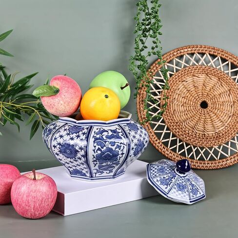 جرة زنجبيل منجم الذهب كبيرة الحجم مصنوعة يدويًا من XINGYAN مع سلسلة غطاء: بورسلين صيني فاخر باللونين الأزرق والأبيض، طراز سلالة مينغ وتشينغ، جرة تخزين ديكور منزلي مزخرفة (جرة غنية) in Kuwait