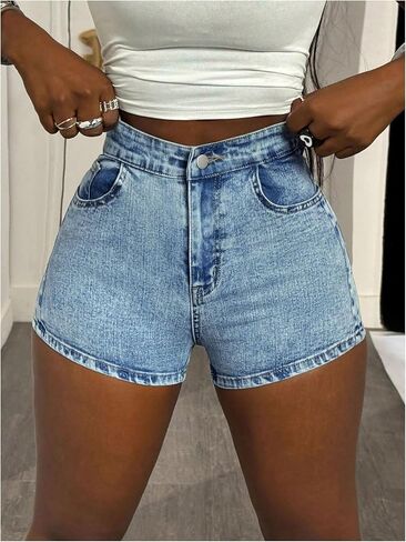 WDIRARA Women's Lace Up Back Mini Denim Shorts High Waisted Skinny Jean Shorts in Saudi Arabia