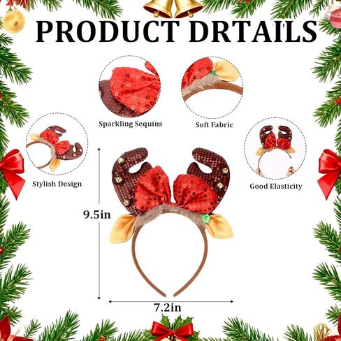 3Pcs Christmas Headbands for Adults & Kids Deer Antlers Headband Santa Hat Headband Christmas Tree Hat Hair Accessories for Women Holiday Party Decorations in Saudi Arabia