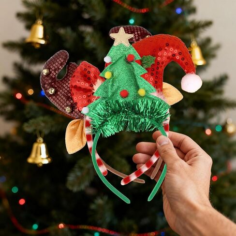 3Pcs Christmas Headbands for Adults & Kids Deer Antlers Headband Santa Hat Headband Christmas Tree Hat Hair Accessories for Women Holiday Party Decorations in Saudi Arabia