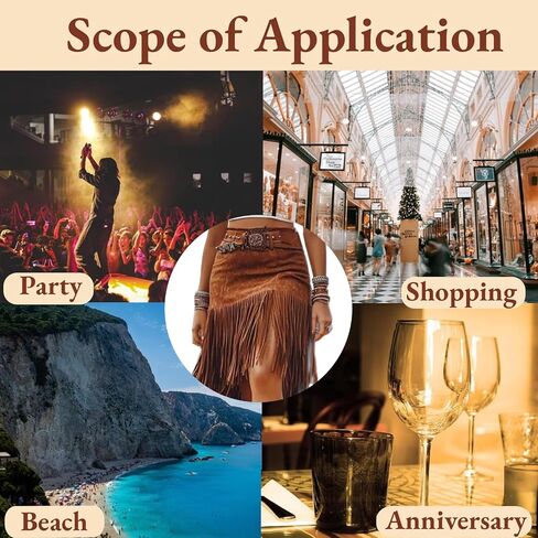 Women Fringe Skirts, Asymmetric Fringe Western Faux Suede Tassel Skirt Cowlgirl Short Skirts Boho Chic Bodycon Trim Skirt in Saudi Arabia