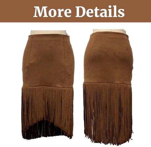 Women Fringe Skirts, Asymmetric Fringe Western Faux Suede Tassel Skirt Cowlgirl Short Skirts Boho Chic Bodycon Trim Skirt in Saudi Arabia