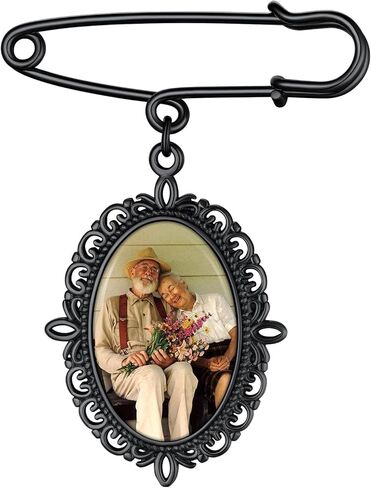 Custom4U باقة الزفاف سحر الصورة مخصصة مع 1-4 صور دبابيس تذكارية العروة لحفل زفاف العريس العروس / الذاكرة جنازة دبوس الأم الأب الرجال النساء (صندوق هدية) in Kuwait