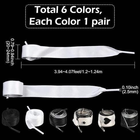 1 Box Silk Shoe Laces Bulk Black Silk Shoestring White Cute Heart Dot Ballet Themed Soft Casual Flat Elegant Polyester Shoelaces Ribbon Shoe Strings for Women Sneaker Skate Boots Accessories in Saudi Arabia