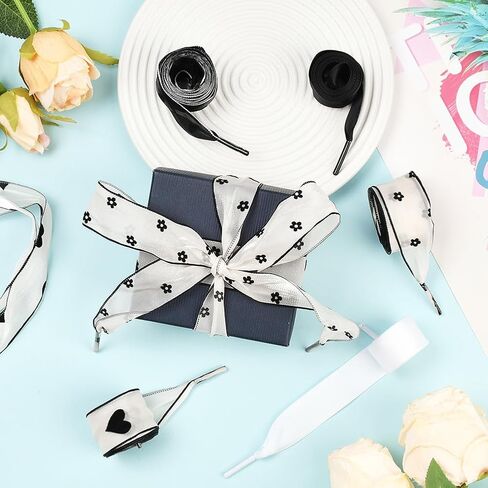 1 Box Silk Shoe Laces Bulk Black Silk Shoestring White Cute Heart Dot Ballet Themed Soft Casual Flat Elegant Polyester Shoelaces Ribbon Shoe Strings for Women Sneaker Skate Boots Accessories in Saudi Arabia