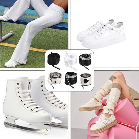 1 Box Silk Shoe Laces Bulk Black Silk Shoestring White Cute Heart Dot Ballet Themed Soft Casual Flat Elegant Polyester Shoelaces Ribbon Shoe Strings for Women Sneaker Skate Boots Accessories in Saudi Arabia