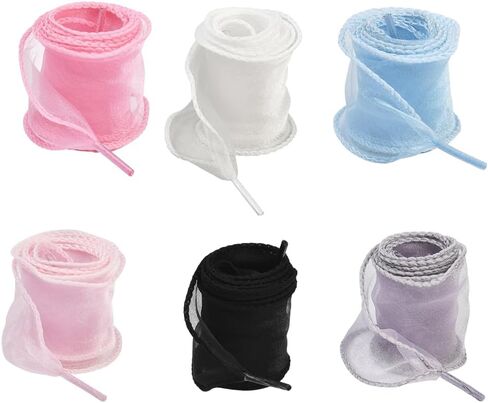 1 Box Silk Shoe Laces Bulk Black Silk Shoestring White Cute Heart Dot Ballet Themed Soft Casual Flat Elegant Polyester Shoelaces Ribbon Shoe Strings for Women Sneaker Skate Boots Accessories in Saudi Arabia