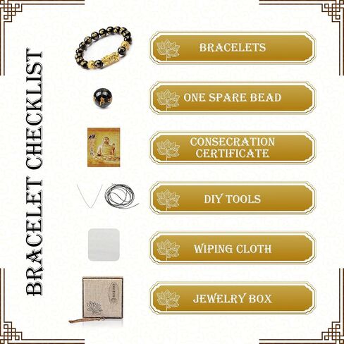 Feng Shui Obsidian bracelet, 24K Gold Plated Pixiu and Six Syllable Mantra of Buddhism brings Fortune and Good Luck, Healing and Protection bracelet, Elastic bracelet for Women and Men in Saudi Arabia