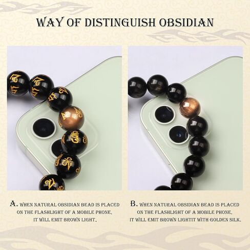 Feng Shui Obsidian bracelet, 24K Gold Plated Pixiu and Six Syllable Mantra of Buddhism brings Fortune and Good Luck, Healing and Protection bracelet, Elastic bracelet for Women and Men in Saudi Arabia