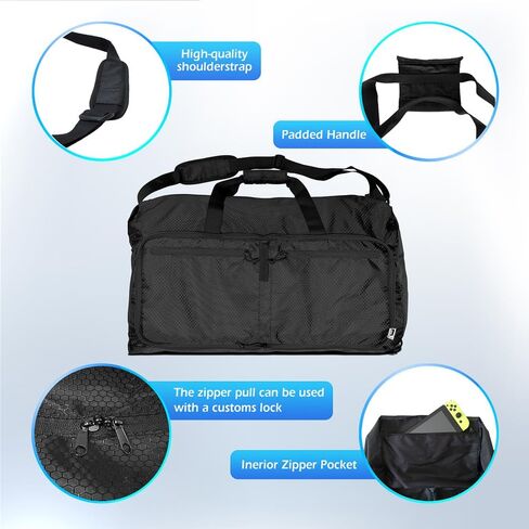 90L Foldable Duffle Bag, Shoe Storage Bag Design, Multiple Pockets, Large Storage Capacity,Duffle Bags For Travel (Black) in Saudi Arabia