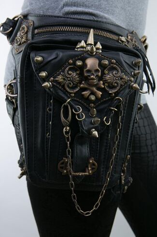 روك بو الجلود حقيبة الكتف خمر القوطية الرجعية Steampunk الخصر حزمة حقيبة الكتف حقيبة يد الساق المحفظة in Saudi Arabia
