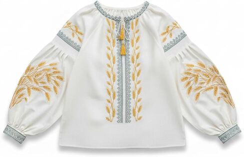 Ukrainian Linen Vyshyvanka Blouse | Golden Wheat Embroidery | Boho Folk Shirt XS–4XL in Saudi Arabia