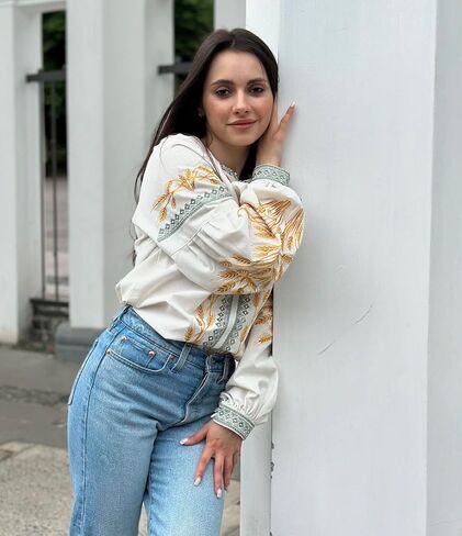 Ukrainian Linen Vyshyvanka Blouse | Golden Wheat Embroidery | Boho Folk Shirt XS–4XL in Saudi Arabia