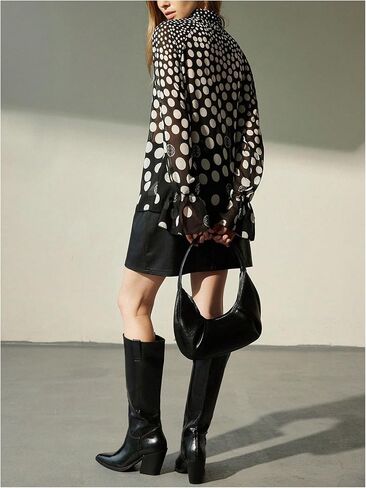 WDIRARA Women's Polka Dots Button Down Sheer Shirts Long Flounce Sleeve Blouse Chiffon Scarf Top in Saudi Arabia