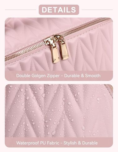 Travel Makeup Bag for Women, Large Capacity Cosmetic Bags for Girls, Compact Pouch Make up Organizer, Waterproof Toiletry Bag with Divider and Handle (Pink) in Saudi Arabia