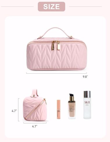Travel Makeup Bag for Women, Large Capacity Cosmetic Bags for Girls, Compact Pouch Make up Organizer, Waterproof Toiletry Bag with Divider and Handle (Pink) in Saudi Arabia