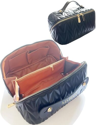 Travel Makeup Bag for Women, Large Capacity Cosmetic Bags for Girls, Compact Pouch Make up Organizer, Waterproof Toiletry Bag with Divider and Handle (Pink) in Saudi Arabia