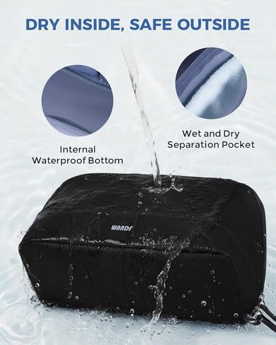 WANDF Toiletry Bag for Men, PU Leather Travel Organizer with Detachable Waterproof Hanging Pouch, Open-Flat Dopp Kit Shaving Bag with Wet Pocket for Travel Toiletries Accessories (Black) in Saudi Arabia