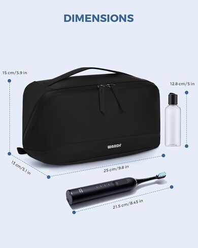 WANDF Toiletry Bag for Men, PU Leather Travel Organizer with Detachable Waterproof Hanging Pouch, Open-Flat Dopp Kit Shaving Bag with Wet Pocket for Travel Toiletries Accessories (Black) in Saudi Arabia