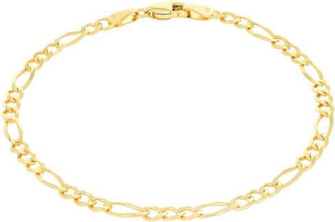 Nuragold 14k Real Yellow Gold Solid Figaro Link 3.5mm Chain Bracelet (7"-9") Italian Jewelry for Men & Women in Saudi Arabia