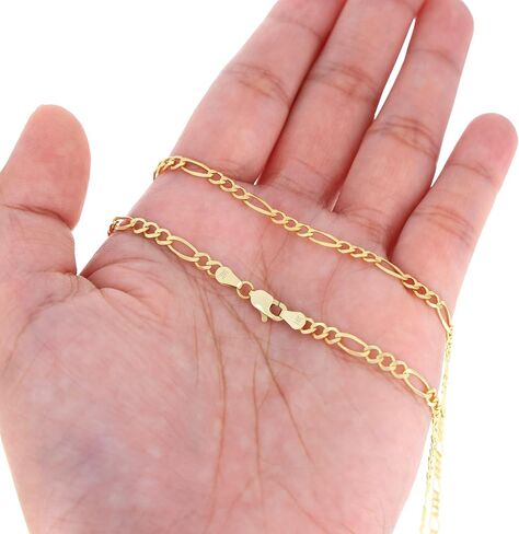 Nuragold 14k Real Yellow Gold Solid Figaro Link 3.5mm Chain Bracelet (7"-9") Italian Jewelry for Men & Women in Saudi Arabia