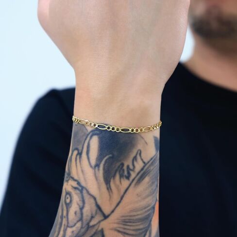 Nuragold 14k Real Yellow Gold Solid Figaro Link 3.5mm Chain Bracelet (7"-9") Italian Jewelry for Men & Women in Saudi Arabia