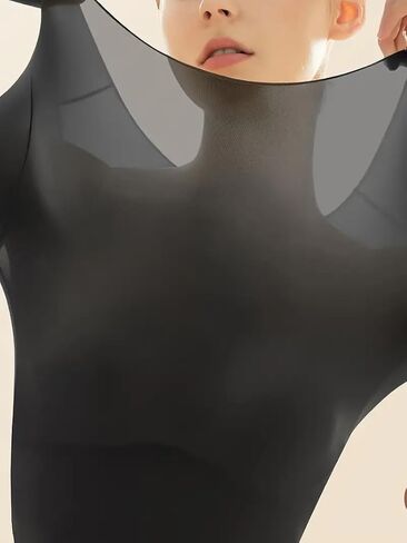 Women's Solid Thermal Underwear Long Sleeve Shirt, Ultra-Thin Seamless Base Layer Top for Fall & Winter in Saudi Arabia