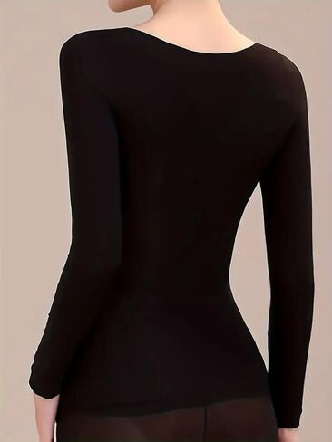 Women's Solid Thermal Underwear Long Sleeve Shirt, Ultra-Thin Seamless Base Layer Top for Fall & Winter in Saudi Arabia