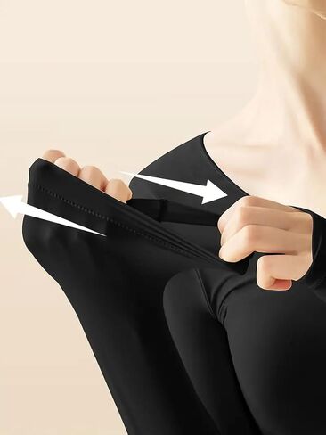 Women's Solid Thermal Underwear Long Sleeve Shirt, Ultra-Thin Seamless Base Layer Top for Fall & Winter in Saudi Arabia