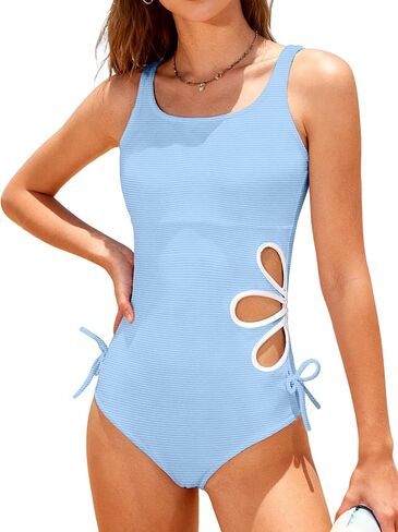 KANGKANG Girls Swimsuit Solid Color Cut Out One Piece Bathing Suit with Chest Pad Adjustable Strap Round Neck Girls' Swimwear in Kuwait