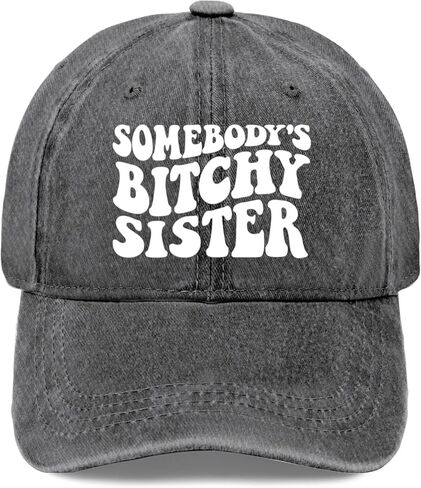 قبعات Somebody's Bitchy Sister للسيدات، قبعة بيسبول أنيقة مغسولة باللون الرمادي الفاتح in Kuwait