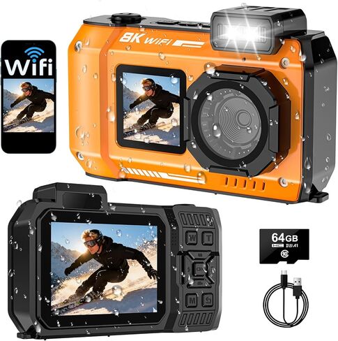 Underwater Camera 4K 56MP with 32GB Card Waterproof Camera Compact 16X Digital Zoom Underwater Kids Digital Camera for Snorkeling, Blue in Kuwait