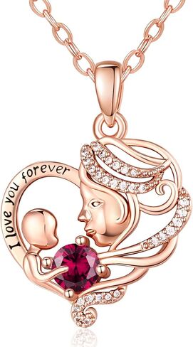 Rose Gold Necklace for Women Mom, Mother Son Forever Love Heart Birthstone Pendant Necklace Jewelry, Mothers Day Birthday Gifts for Grandma Wife in Saudi Arabia
