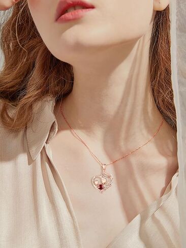 Rose Gold Necklace for Women Mom, Mother Son Forever Love Heart Birthstone Pendant Necklace Jewelry, Mothers Day Birthday Gifts for Grandma Wife in Saudi Arabia