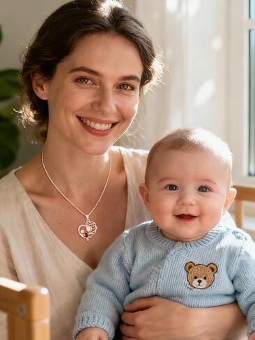 Rose Gold Necklace for Women Mom, Mother Son Forever Love Heart Birthstone Pendant Necklace Jewelry, Mothers Day Birthday Gifts for Grandma Wife in Saudi Arabia