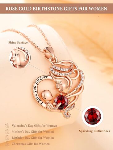 Rose Gold Necklace for Women Mom, Mother Son Forever Love Heart Birthstone Pendant Necklace Jewelry, Mothers Day Birthday Gifts for Grandma Wife in Saudi Arabia