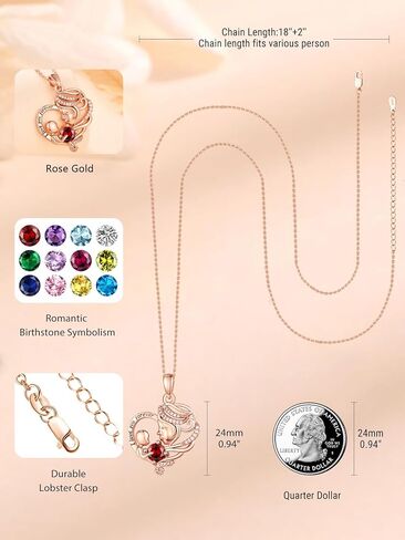 Rose Gold Necklace for Women Mom, Mother Son Forever Love Heart Birthstone Pendant Necklace Jewelry, Mothers Day Birthday Gifts for Grandma Wife in Saudi Arabia