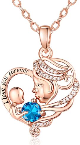 Rose Gold Necklace for Women Mom, Mother Son Forever Love Heart Birthstone Pendant Necklace Jewelry, Mothers Day Birthday Gifts for Grandma Wife in Saudi Arabia