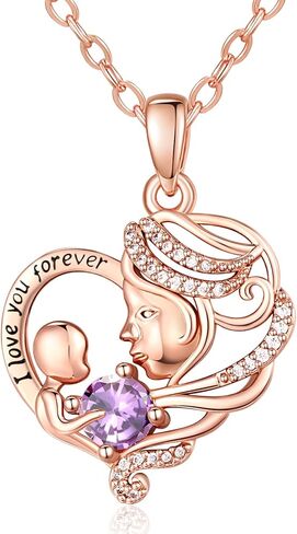 Rose Gold Necklace for Women Mom, Mother Son Forever Love Heart Birthstone Pendant Necklace Jewelry, Mothers Day Birthday Gifts for Grandma Wife in Saudi Arabia