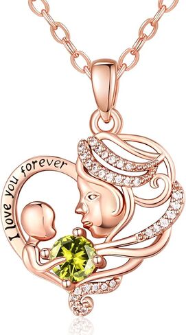 Rose Gold Necklace for Women Mom, Mother Son Forever Love Heart Birthstone Pendant Necklace Jewelry, Mothers Day Birthday Gifts for Grandma Wife in Saudi Arabia