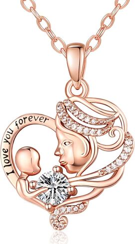 Rose Gold Necklace for Women Mom, Mother Son Forever Love Heart Birthstone Pendant Necklace Jewelry, Mothers Day Birthday Gifts for Grandma Wife in Saudi Arabia