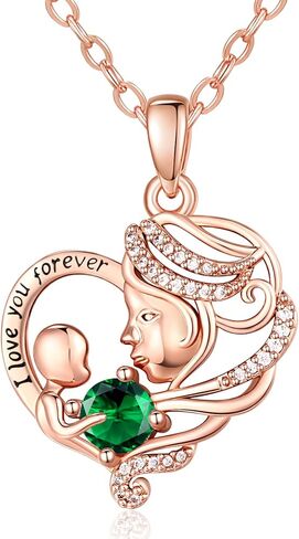 Rose Gold Necklace for Women Mom, Mother Son Forever Love Heart Birthstone Pendant Necklace Jewelry, Mothers Day Birthday Gifts for Grandma Wife in Saudi Arabia