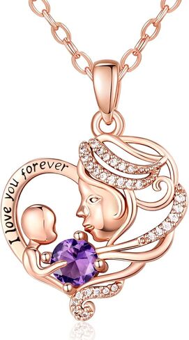 Rose Gold Necklace for Women Mom, Mother Son Forever Love Heart Birthstone Pendant Necklace Jewelry, Mothers Day Birthday Gifts for Grandma Wife in Saudi Arabia
