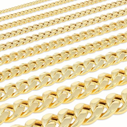 Nuragold 14K الذهب الأصفر الحقيقي ميامي الكوبي خفيف الوزن سلسلة ربط سوار 7 "-9" (3mm-12.6mm) مجوهرات إيطالية للرجال والنساء in Saudi Arabia