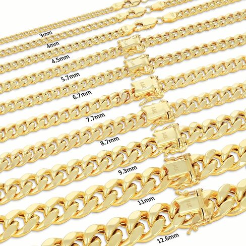 Nuragold 14K الذهب الأصفر الحقيقي ميامي الكوبي خفيف الوزن سلسلة ربط سوار 7 "-9" (3mm-12.6mm) مجوهرات إيطالية للرجال والنساء in Saudi Arabia