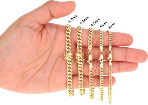 Nuragold 14K الذهب الأصفر الحقيقي ميامي الكوبي خفيف الوزن سلسلة ربط سوار 7 "-9" (3mm-12.6mm) مجوهرات إيطالية للرجال والنساء in Saudi Arabia