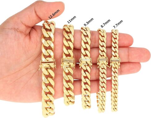 Nuragold 14K الذهب الأصفر الحقيقي ميامي الكوبي خفيف الوزن سلسلة ربط سوار 7 "-9" (3mm-12.6mm) مجوهرات إيطالية للرجال والنساء in Saudi Arabia